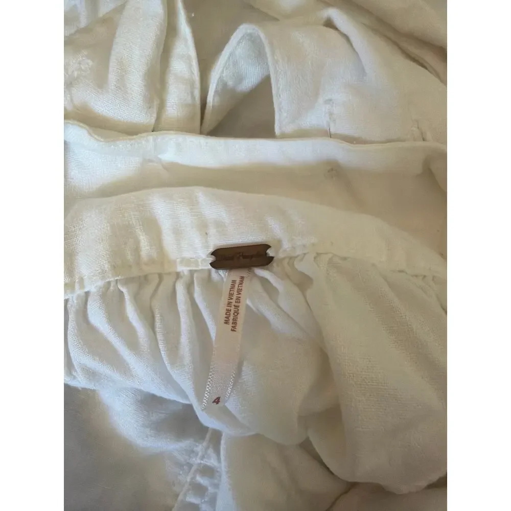 Free People Carolina Mini Dress Linen Button Front White Size 4